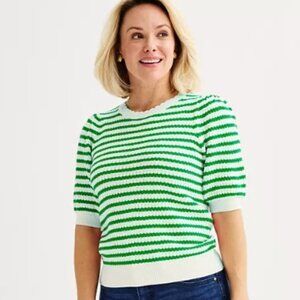 Draper James - Green & White Stripe Elbow Puff Sleeve Sweater